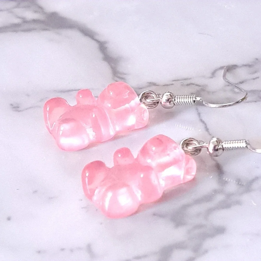 NEW Gummy Bear Earrings Pink Translucent Resin Drop Kidcore Y2K Boutique
